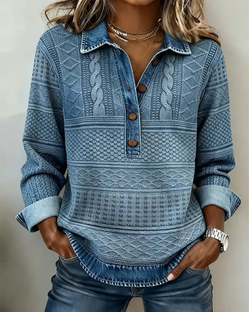 Dolores | Trendy Sweatshirt with Half Button and Collar