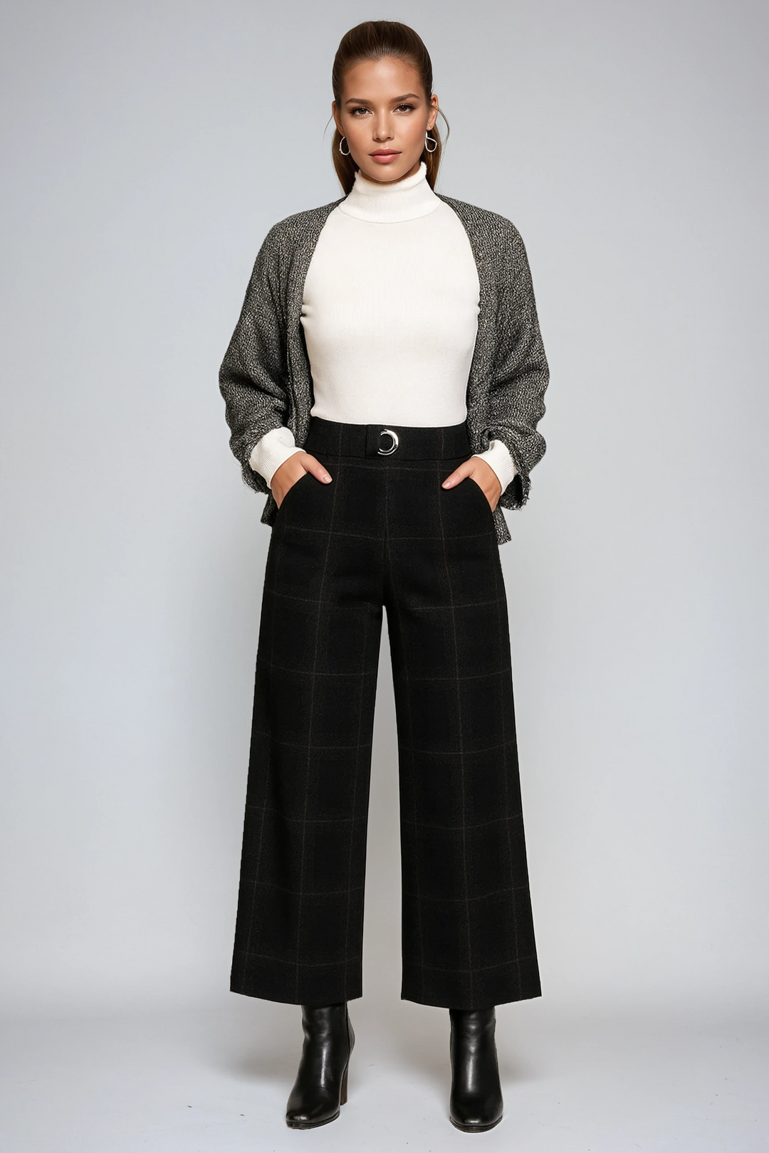 Eve | High Waist & Wide Legs in Check