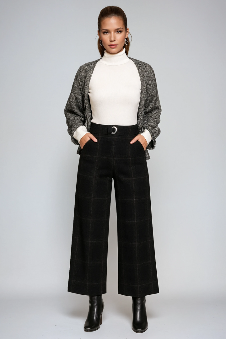 Eve | High Waist & Wide Legs in Check
