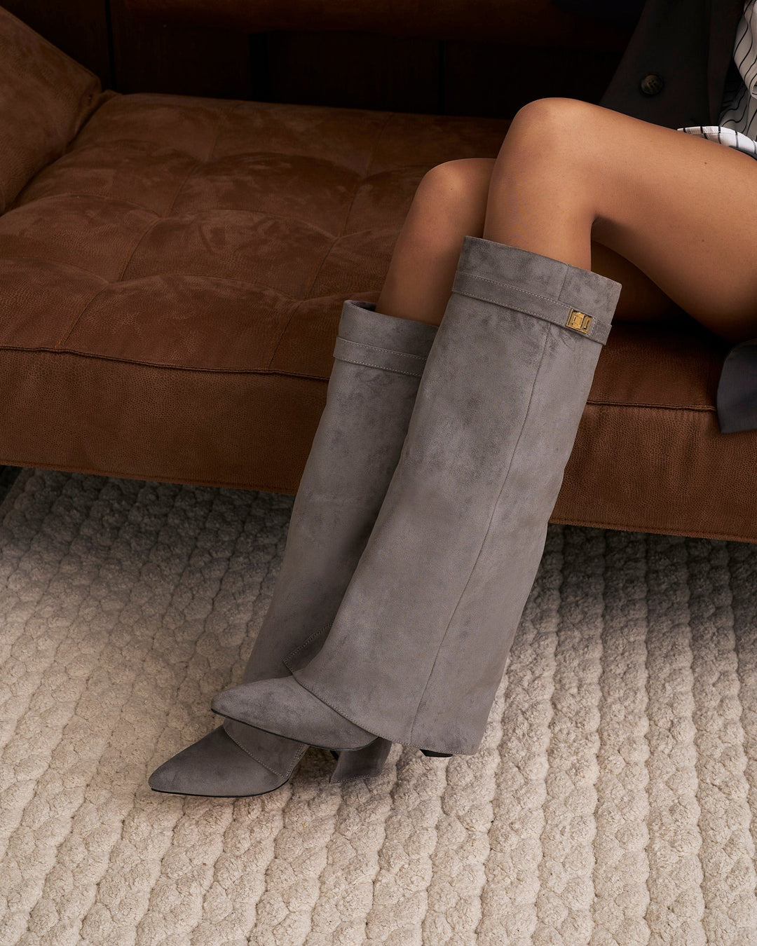 Lavista | Suede Knee High Boots - Grey
