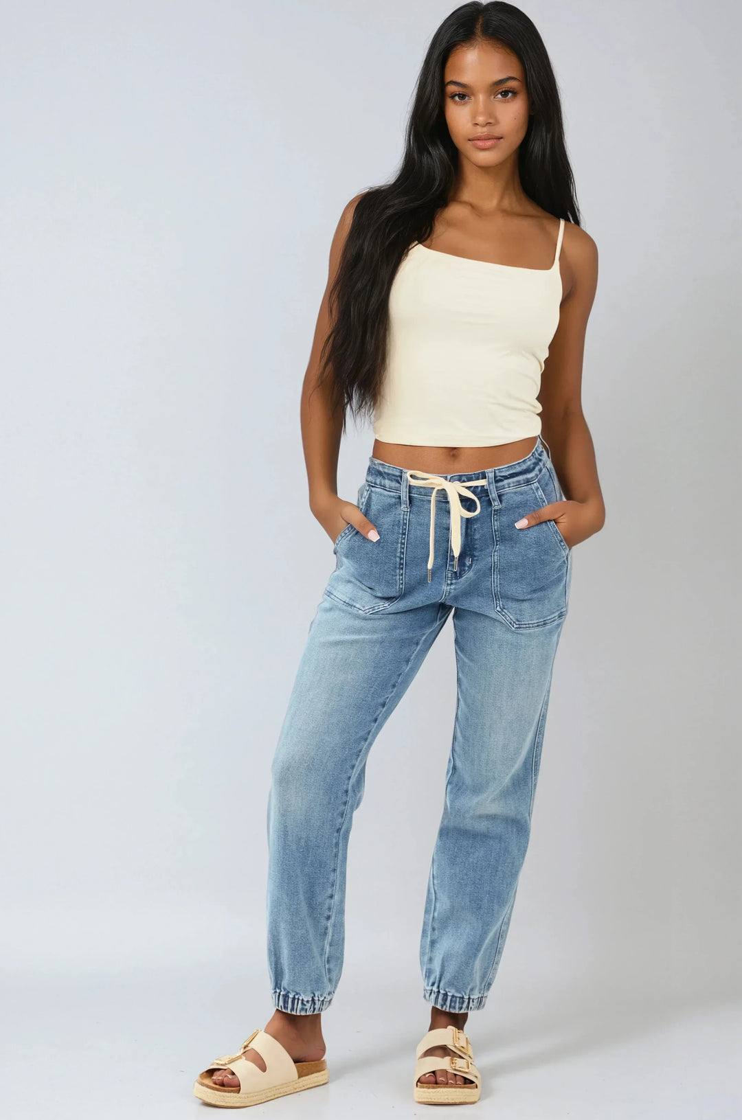 Noelle | Denim Joggers with Drawstring