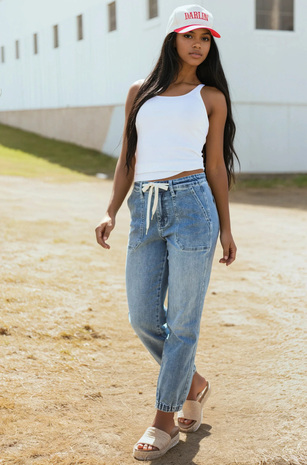 Noelle | Denim Joggers with Drawstring