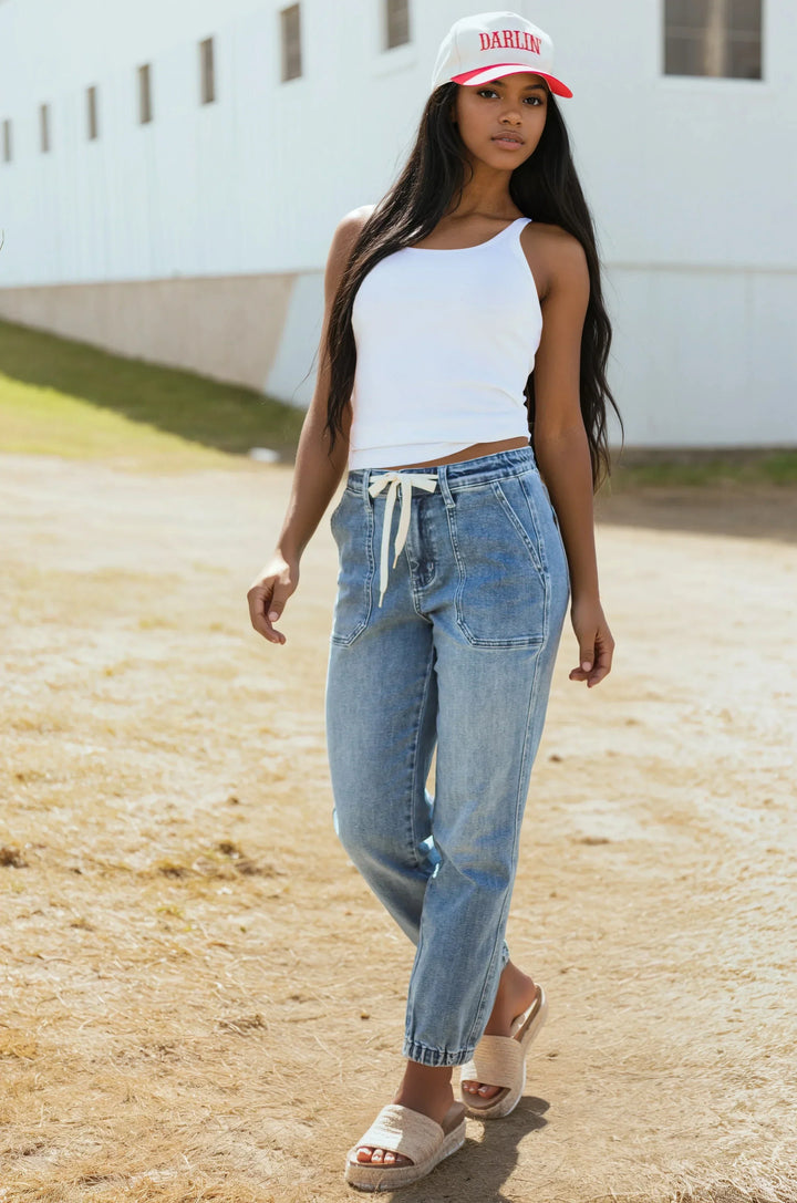 Noelle | Denim Joggers with Drawstring