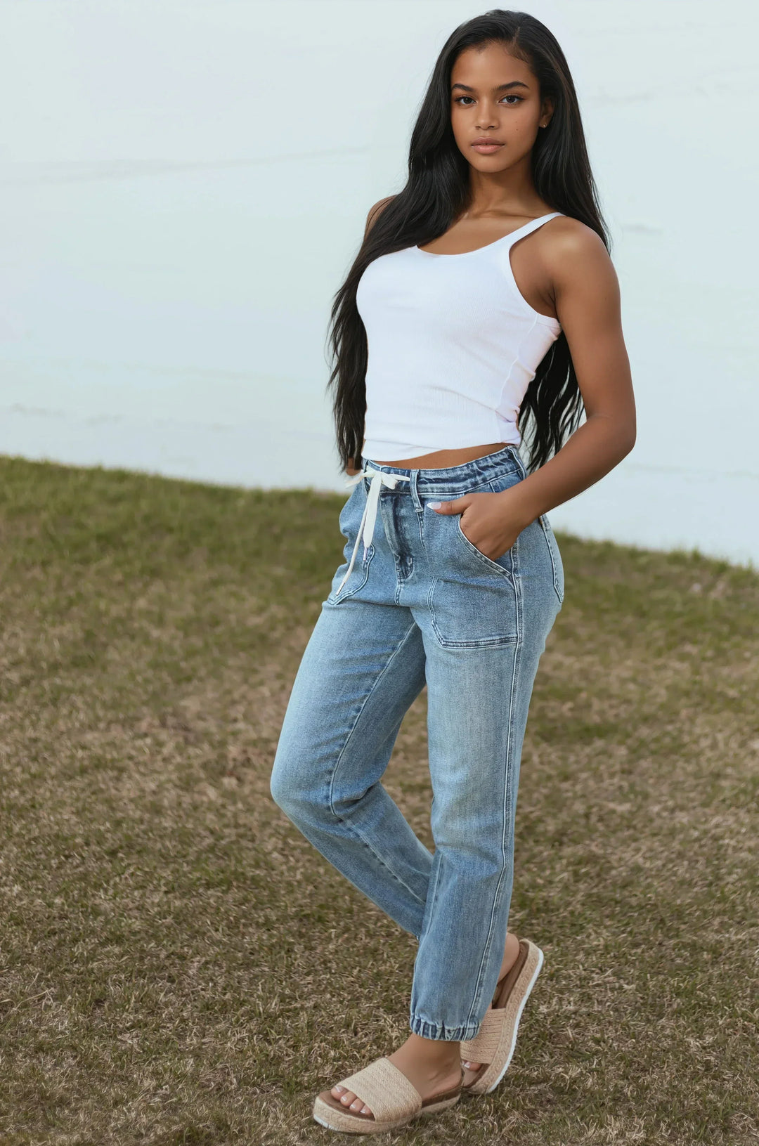Noelle | Denim Joggers with Drawstring