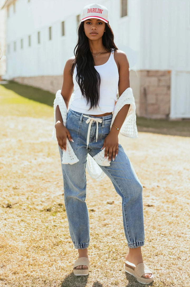 Noelle | Denim Joggers with Drawstring
