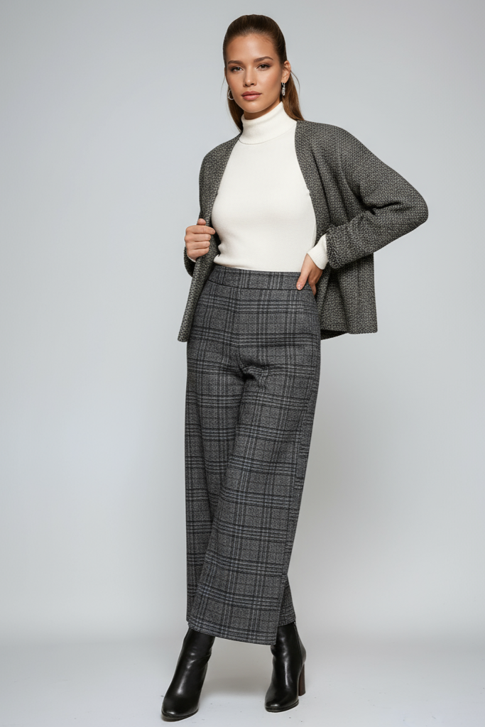 Eve | High Waist & Wide Legs in Check