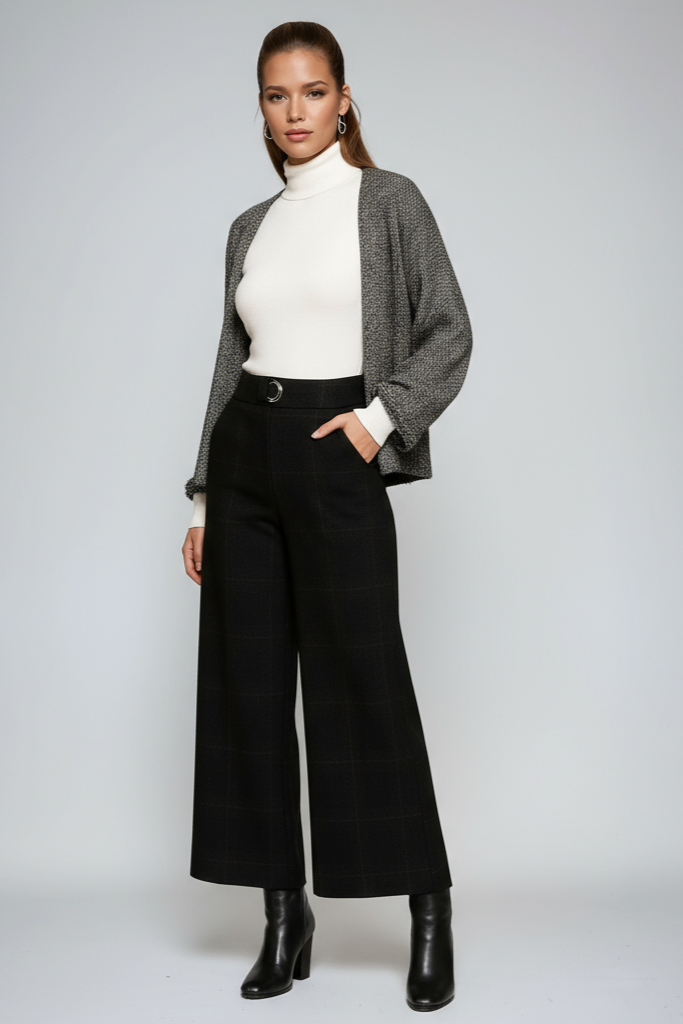 Eve | High Waist & Wide Legs in Check
