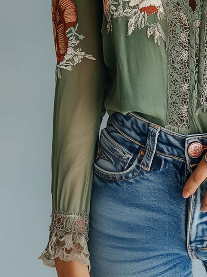Bohemian | Floral Printed Lace Blouse